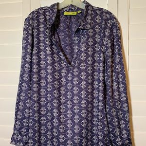 Rock Flower Paper Long Sleeve Navy Print Blouse
